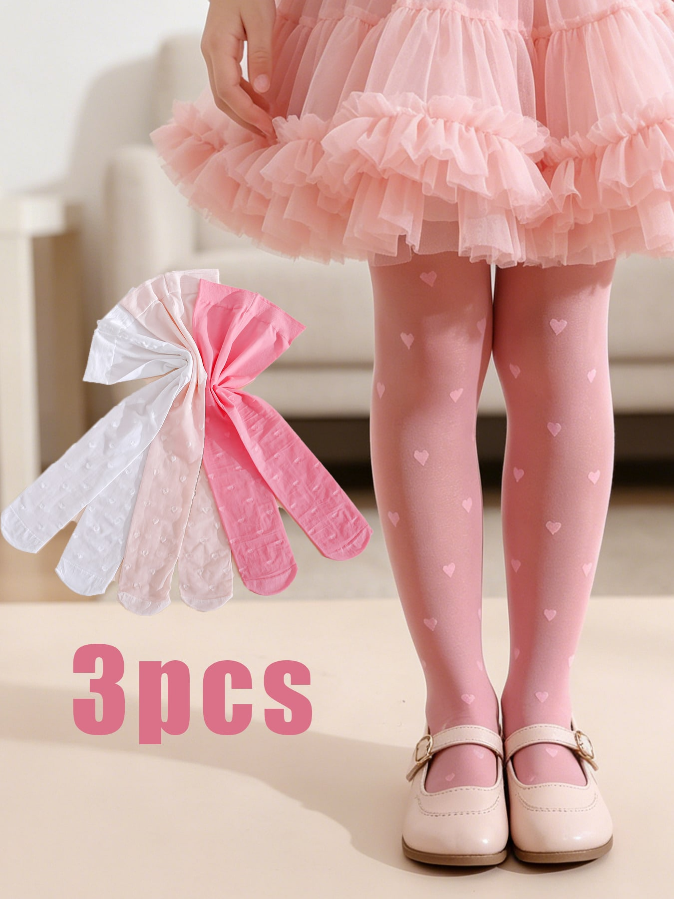 3Pcs Girls Heart Print Tights  - Tights Pantyhose Sheer review and price